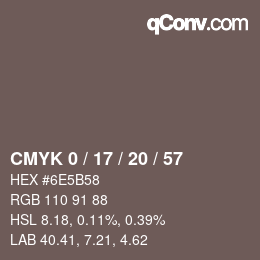 カラーコード: CMYK 0 / 17 / 20 / 57 | qconv.com