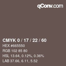 カラーコード: CMYK 0 / 17 / 22 / 60 | qconv.com