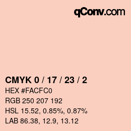 カラーコード: CMYK 0 / 17 / 23 / 2 | qconv.com