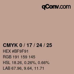 Farbcode: CMYK 0 / 17 / 24 / 25 | qconv.com