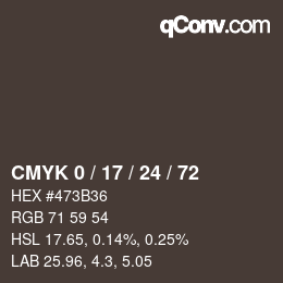 Farbcode: CMYK 0 / 17 / 24 / 72 | qconv.com