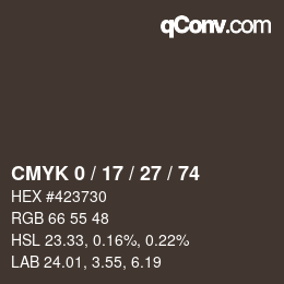 Code couleur: CMYK 0 / 17 / 27 / 74 | qconv.com