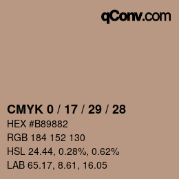 カラーコード: CMYK 0 / 17 / 29 / 28 | qconv.com