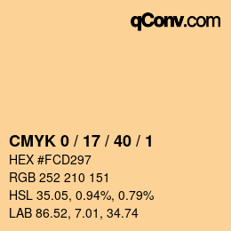 カラーコード: CMYK 0 / 17 / 40 / 1 | qconv.com