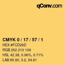カラーコード: CMYK 0 / 17 / 57 / 1 | qconv.com