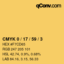 Color code: CMYK 0 / 17 / 59 / 3 | qconv.com