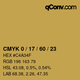 カラーコード: CMYK 0 / 17 / 60 / 23 | qconv.com