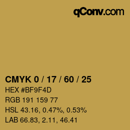 カラーコード: CMYK 0 / 17 / 60 / 25 | qconv.com