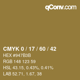 カラーコード: CMYK 0 / 17 / 60 / 42 | qconv.com