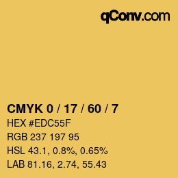 カラーコード: CMYK 0 / 17 / 60 / 7 | qconv.com