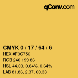 カラーコード: CMYK 0 / 17 / 64 / 6 | qconv.com