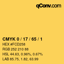 Color code: CMYK 0 / 17 / 65 / 1 | qconv.com