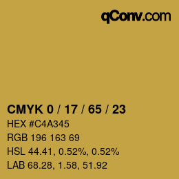 カラーコード: CMYK 0 / 17 / 65 / 23 | qconv.com