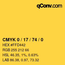 Color code: CMYK 0 / 17 / 74 / 0 | qconv.com