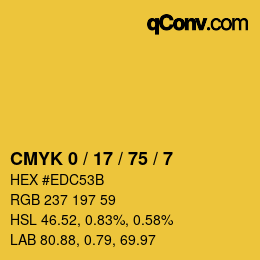 颜色代码: CMYK 0 / 17 / 75 / 7 | qconv.com