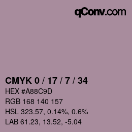 Farbcode: CMYK 0 / 17 / 7 / 34 | qconv.com