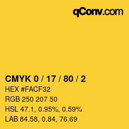 カラーコード: CMYK 0 / 17 / 80 / 2 | qconv.com