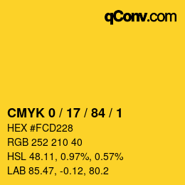 カラーコード: CMYK 0 / 17 / 84 / 1 | qconv.com