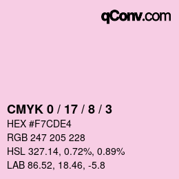 カラーコード: CMYK 0 / 17 / 8 / 3 | qconv.com