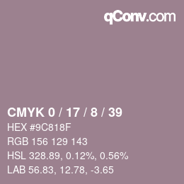 Farbcode: CMYK 0 / 17 / 8 / 39 | qconv.com
