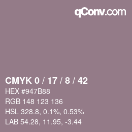 カラーコード: CMYK 0 / 17 / 8 / 42 | qconv.com