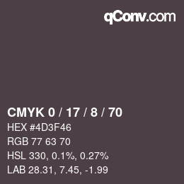 カラーコード: CMYK 0 / 17 / 8 / 70 | qconv.com