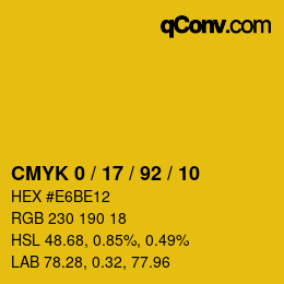 カラーコード: CMYK 0 / 17 / 92 / 10 | qconv.com