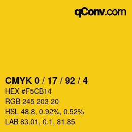 カラーコード: CMYK 0 / 17 / 92 / 4 | qconv.com