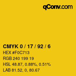 カラーコード: CMYK 0 / 17 / 92 / 6 | qconv.com