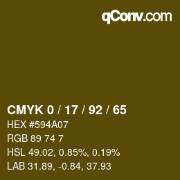 カラーコード: CMYK 0 / 17 / 92 / 65 | qconv.com