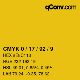 カラーコード: CMYK 0 / 17 / 92 / 9 | qconv.com