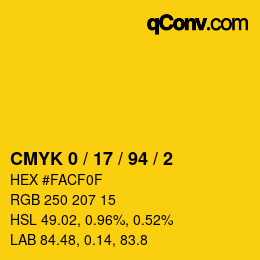 Color code: CMYK 0 / 17 / 94 / 2 | qconv.com