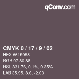 Color code: CMYK 0 / 17 / 9 / 62 | qconv.com