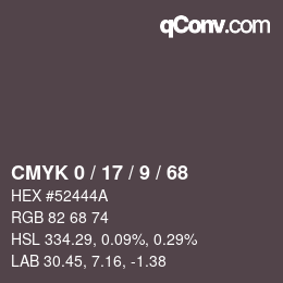Color code: CMYK 0 / 17 / 9 / 68 | qconv.com