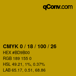 カラーコード: CMYK 0 / 18 / 100 / 26 | qconv.com