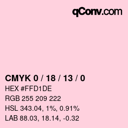 カラーコード: CMYK 0 / 18 / 13 / 0 | qconv.com