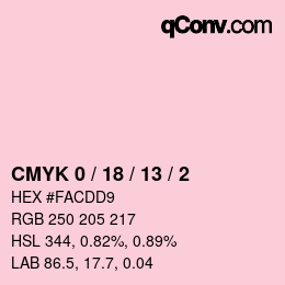 カラーコード: CMYK 0 / 18 / 13 / 2 | qconv.com
