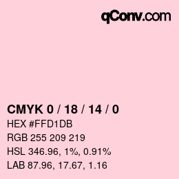 カラーコード: CMYK 0 / 18 / 14 / 0 | qconv.com