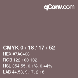 カラーコード: CMYK 0 / 18 / 17 / 52 | qconv.com