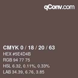 カラーコード: CMYK 0 / 18 / 20 / 63 | qconv.com