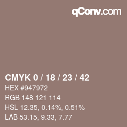 カラーコード: CMYK 0 / 18 / 23 / 42 | qconv.com