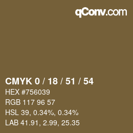 カラーコード: CMYK 0 / 18 / 51 / 54 | qconv.com