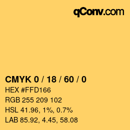 カラーコード: CMYK 0 / 18 / 60 / 0 | qconv.com