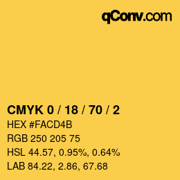 颜色代码: CMYK 0 / 18 / 70 / 2 | qconv.com