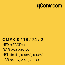 カラーコード: CMYK 0 / 18 / 74 / 2 | qconv.com