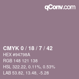 カラーコード: CMYK 0 / 18 / 7 / 42 | qconv.com