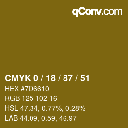 Farbcode: CMYK 0 / 18 / 87 / 51 | qconv.com