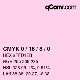 カラーコード: CMYK 0 / 18 / 8 / 0 | qconv.com