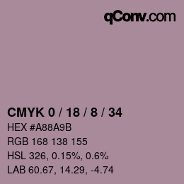 カラーコード: CMYK 0 / 18 / 8 / 34 | qconv.com