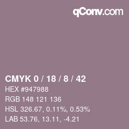 カラーコード: CMYK 0 / 18 / 8 / 42 | qconv.com